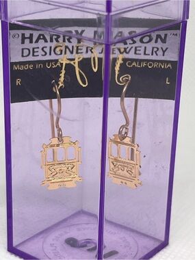Harry Mason vintage Gold Cable Car Dangle Earrings - original purple box